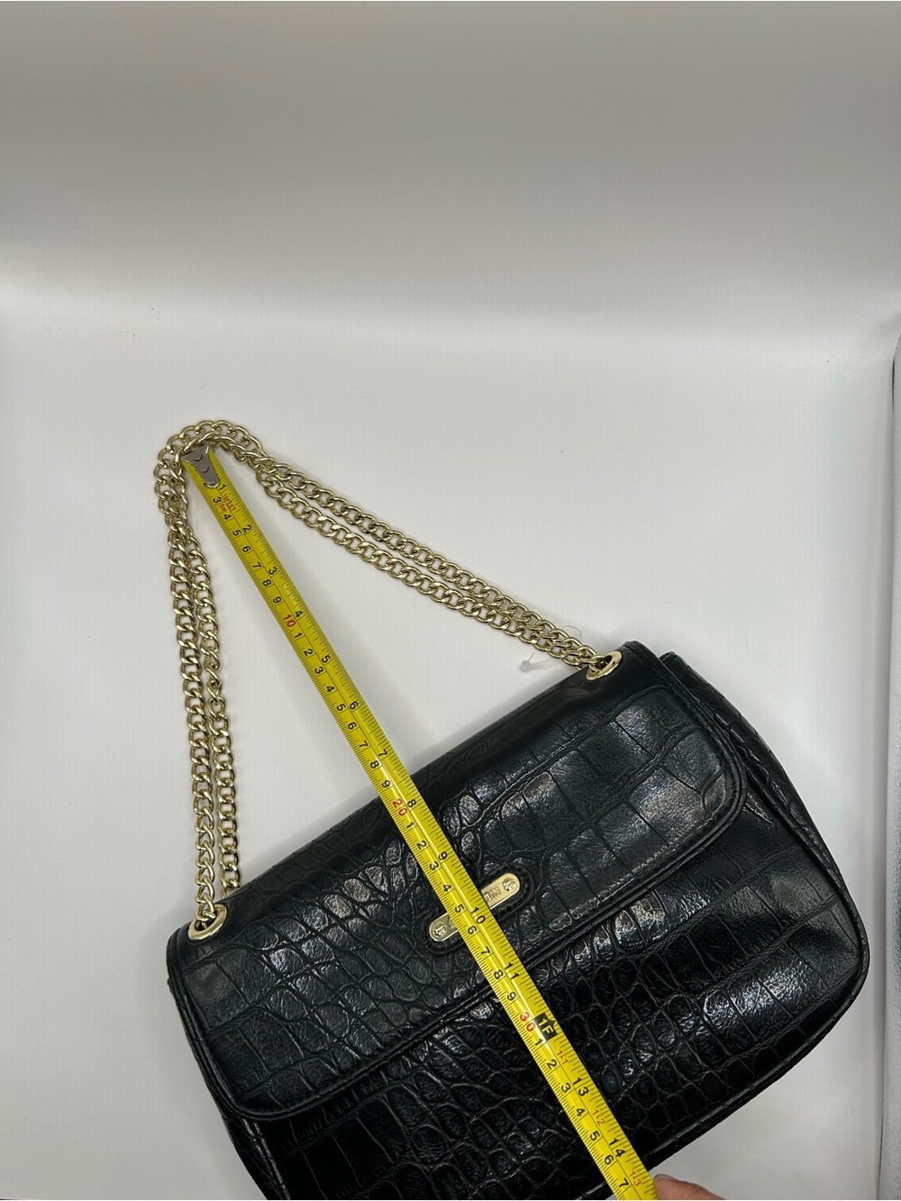 Anne Klein Black Croc-Embossed Shoulder Bag with Gold Chain - Picture 7 of 9